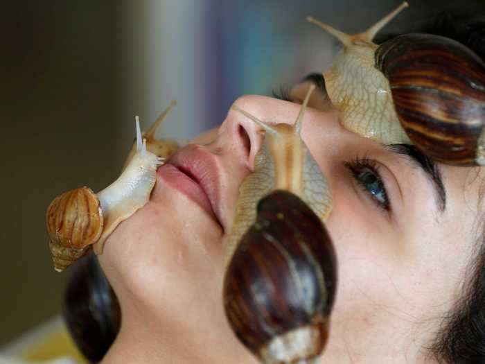 22-year-old Norma Rashia got a facial massage from Giant African land snails to boost her skin