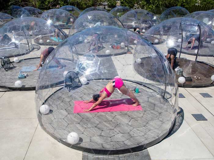 This outdoor yoga class in Toronto used individualized domes to minimize the spread of coronavirus, as Insider previously reported.