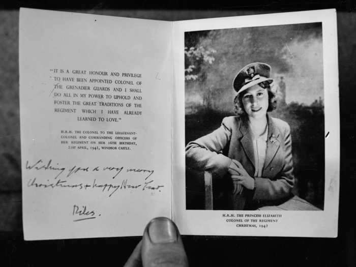 1942: A decade before she would become their queen, Princess Elizabeth sent this card to members of the British Army.