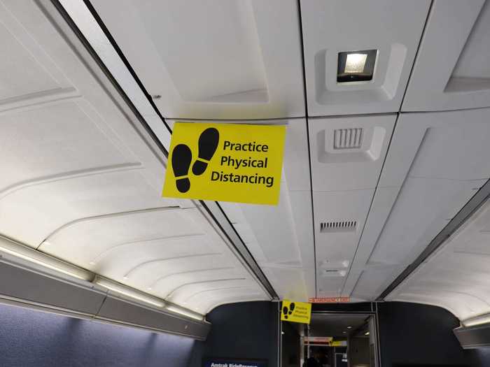 These placards were spread throughout the train, furthering the social distancing messaging, and masks were required at all times.