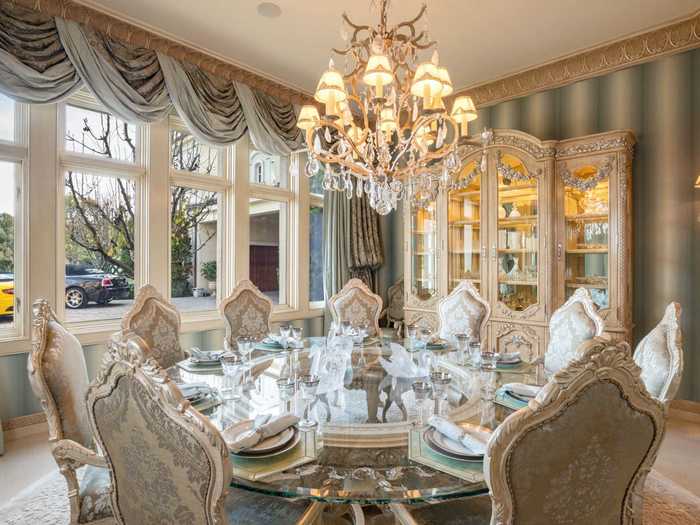 The property was offered for sale with all of its lavish furnishings - including chandeliers and draperies - according to the listing.