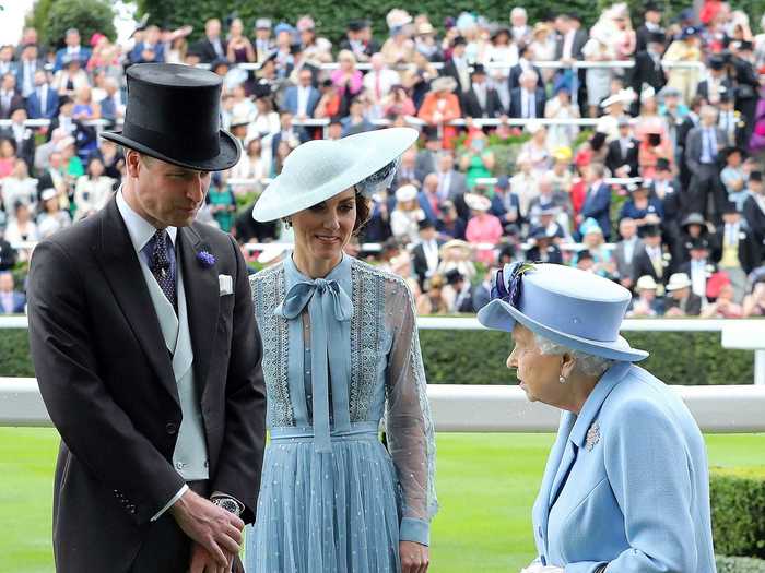 Middleton coordinated with the Queen in a powder-blue outfit for the Royal Ascot in 2019.