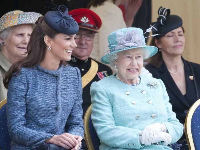 Middleton and the Queen matched again in similar shades of blue during a royal visit to Nottingham in 2012.