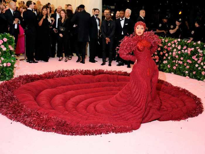 Cardi B stood out at the 2019 Met Gala in a custom Thom Browne gown that featured a 10-foot long train.