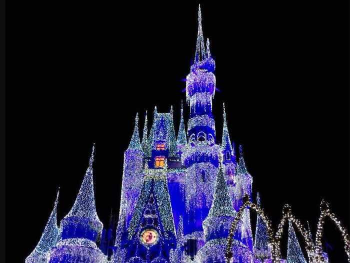 Each holiday season, Cinderella Castle gets covered in over 200,000 lights.