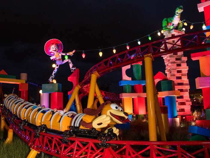 During the holidays, a Toy Story Land ride gets special sound effects.