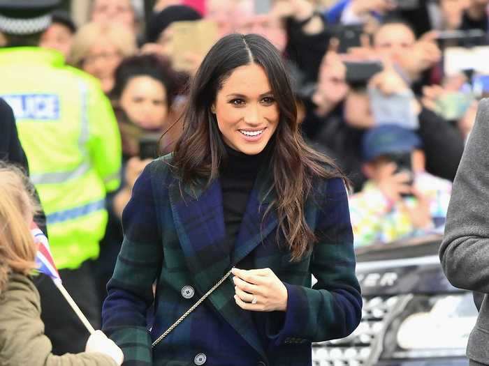 Markle chose a Burberry double-breasted tartan coat as a nod to Scotland while visiting in February 2018.