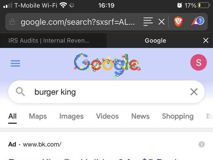 First, you need to search for Burger King on Google.