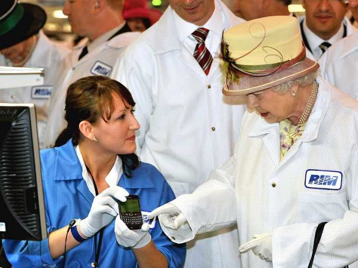 Queen Elizabeth was shown a Blackberry phone during a visit to the Research In Motion factory that made the product in Waterloo, Canada in 2010.