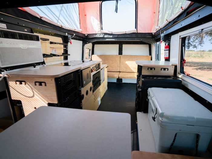 The new Mantis overland upgrades include an improved air conditioning unit, an updated kitchen, and more robust storage systems.