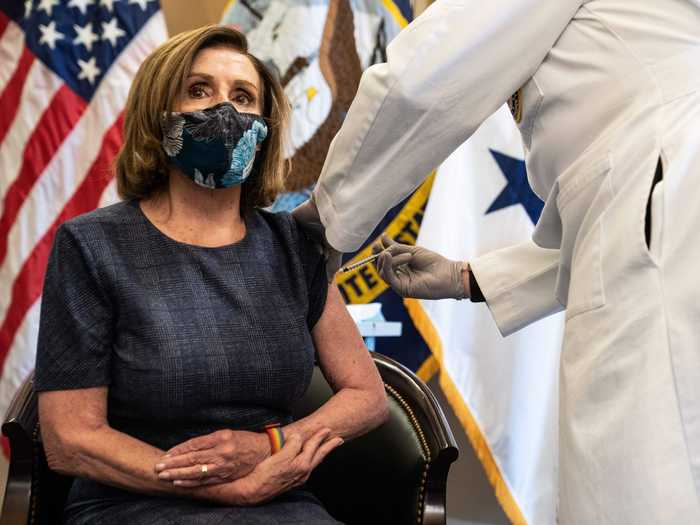 House Speaker Nancy Pelosi, a California Democrat, also received the first of the two-shot Pfizer-BioNTech vaccine on Friday.