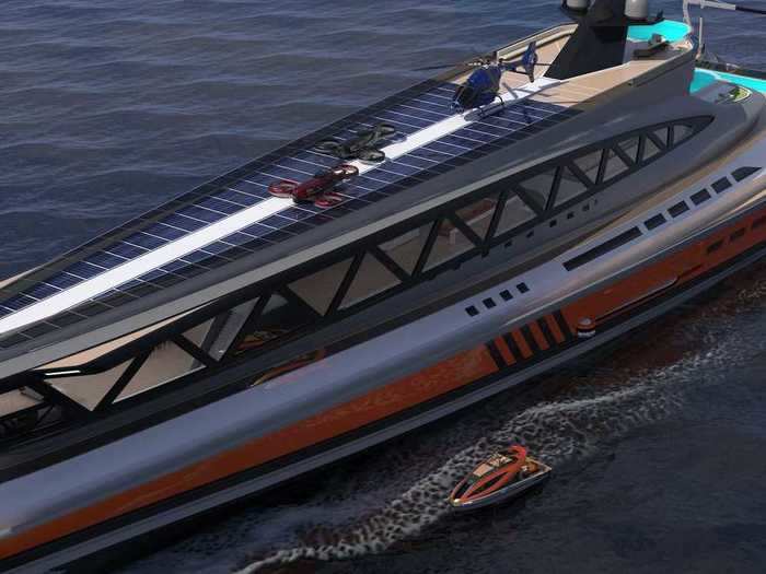 Solar panels line the top of the upper deck, according to images of the superyacht concept ...