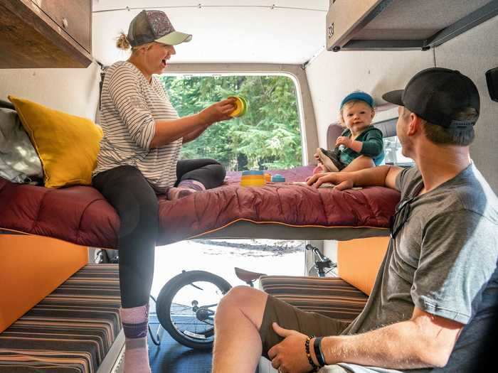 For winter trips, the Elevate has the new heated flooring system and window coverings that help further insulate the tiny home on wheels.