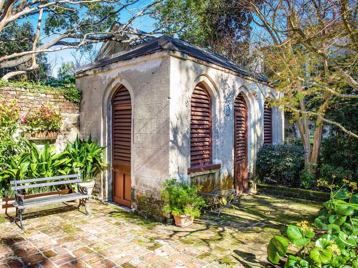 There is a pool bathroom in one of the original privies.