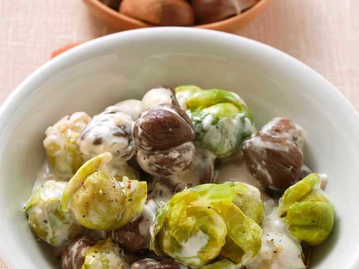 Mix your Brussels sprouts with some roasted chestnuts to make the house smell like Christmas.