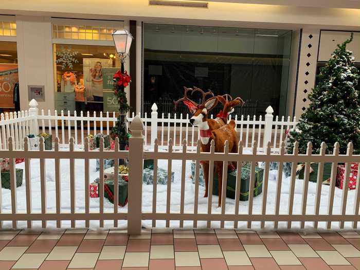 Despite low traffic, the usual Christmas displays were still up throughout the mall.