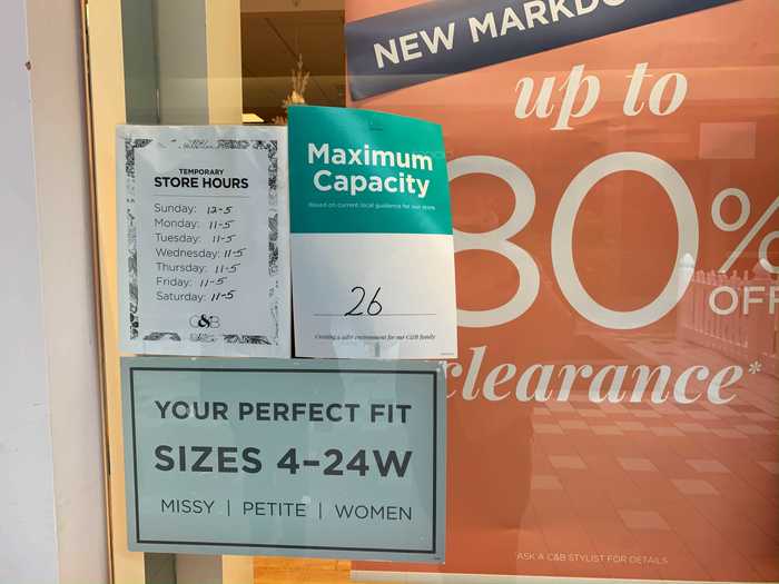 Each store had a maximum capacity sign posted, although none were close to capacity during my visit.