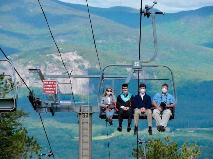 A school in New Hampshire took an unconventional approach to graduation and sent students and families on a ski lift.