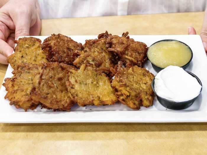 Hanukkah is typically celebrated with a feast of latkes and sufganiyot - potato pancakes and jelly doughnuts. Both are fried in oil commemorating the story of the holiday.