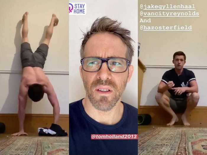 Tom Holland nailed a viral handstand T-shirt challenge, and Ryan Reynolds had the best response.