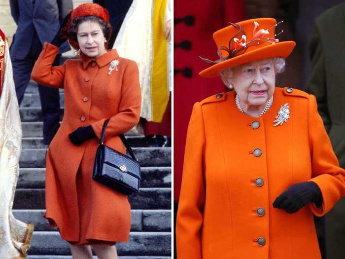 She wore similar Christmas Day looks in 1980 and in 2017.