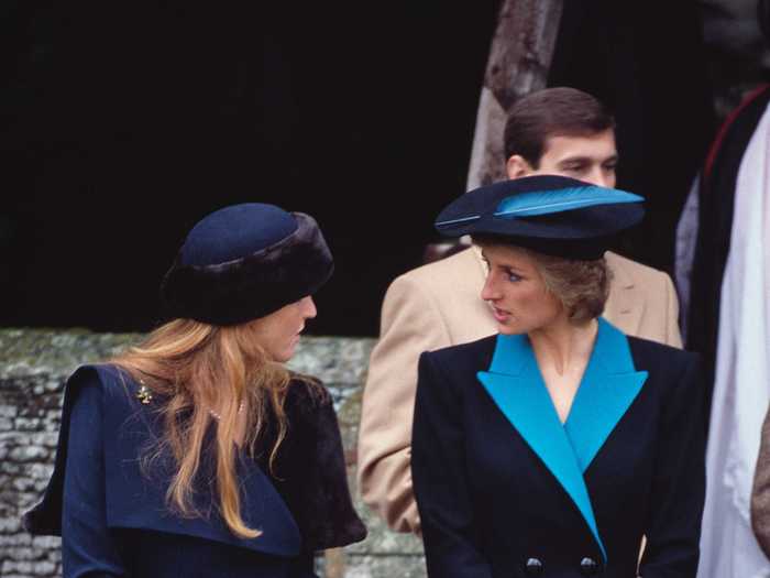 Princess Diana made a fashion statement in this color-coordinated hat and pantsuit on Christmas Day in 1988.