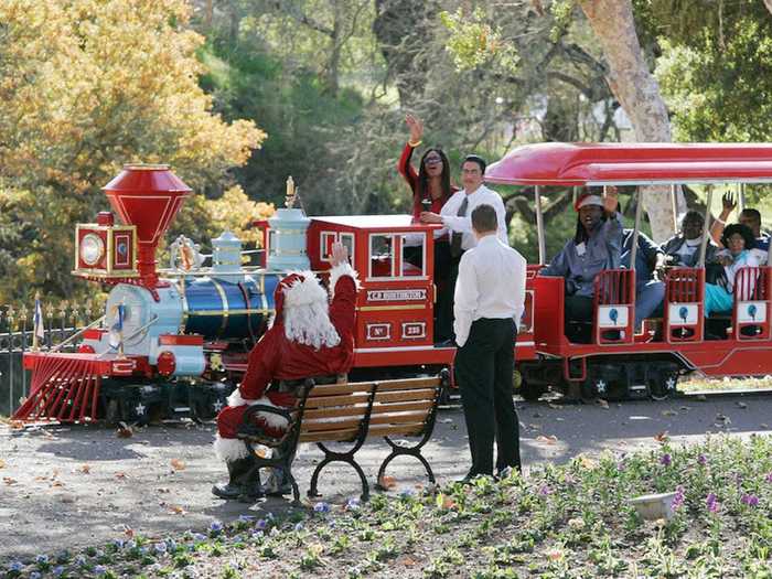 Children and adults both used to ride in the train when Jackson threw parties, like during this holiday celebration in 2004.