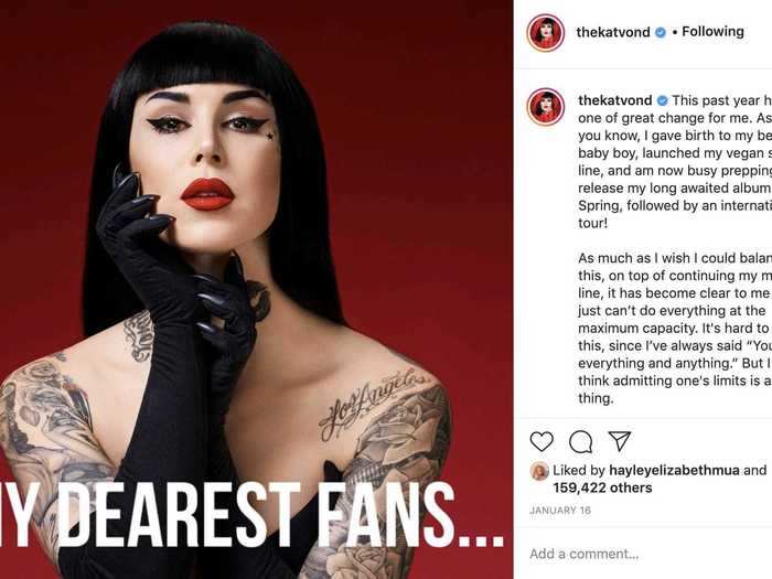 The Kat Von D makeup brand was renamed to KVD Vegan Beauty after Von D sold her shares in the company.