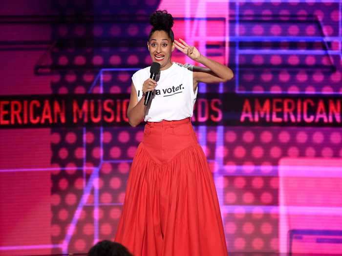 Tracee Ellis Ross subtly encouraged viewers to vote through her style at the 2018 American Music Awards.