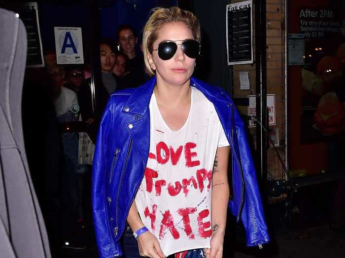 Following the 2016 presidential election, Lady Gaga stepped out in New York City wearing a political T-shirt.