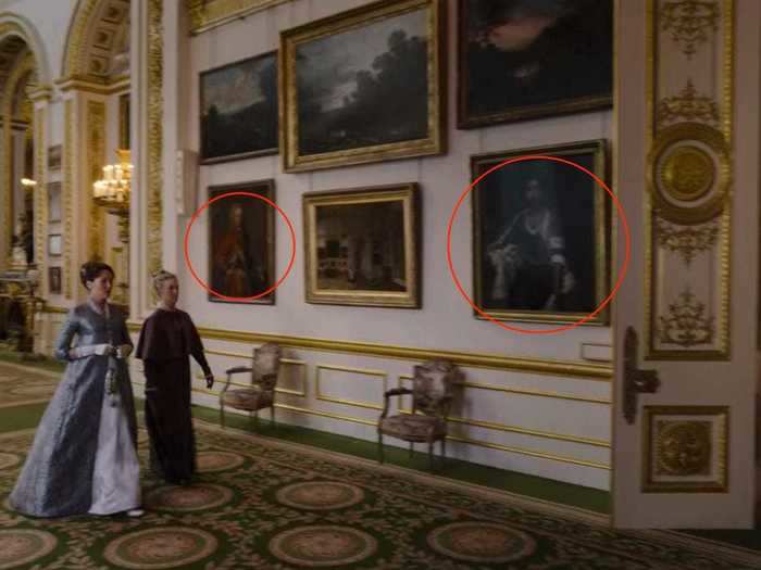 The portraits hanging in Buckingham Palace look like the actors that play King George III and Queen Charlotte.