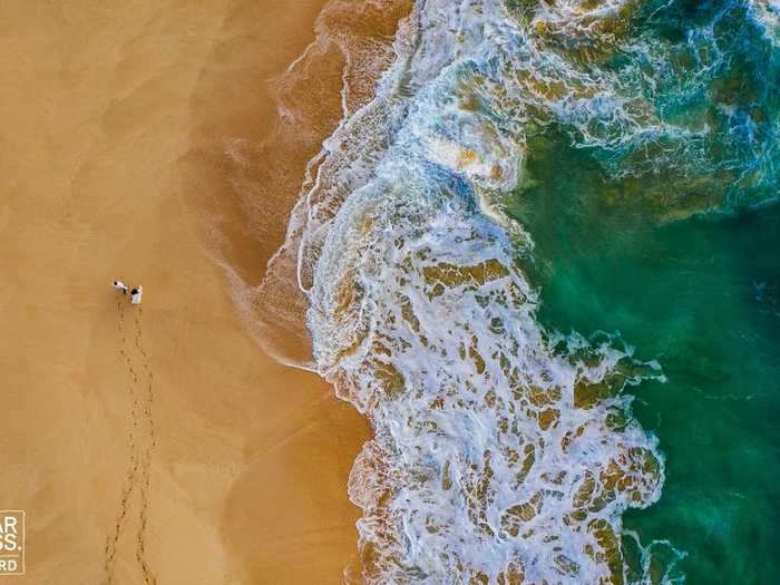 Photographers used aerial techniques to capture unique shots of those in love.