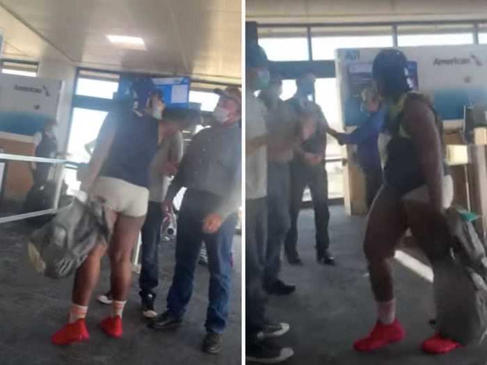 A woman hit an airline employee after she was barred from boarding her flight without a face mask.