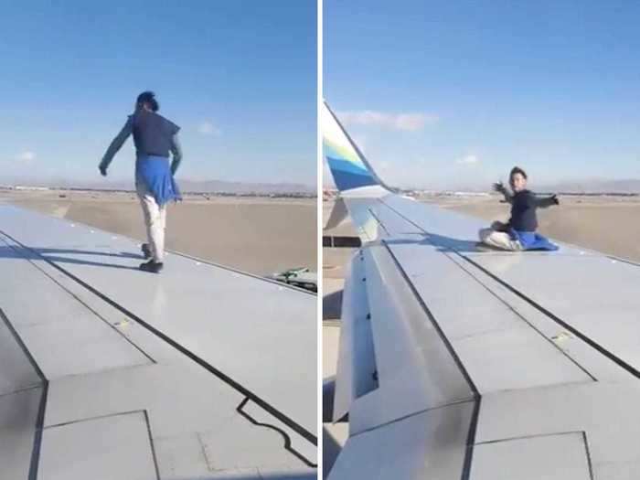 A man was arrested after strolling across a plane