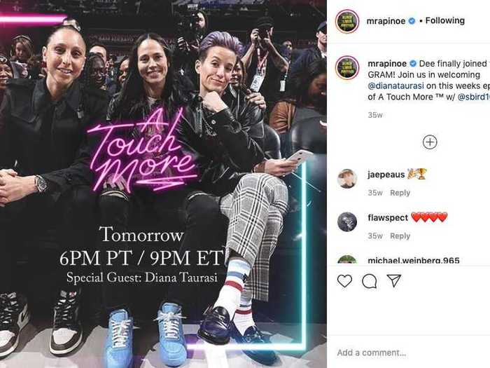 March 21: Megan Rapinoe and Sue Bird make the most of COVID-19 quarantine by starting Instagram Live series "A Touch More"