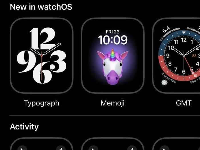 The WatchOS app has dozens of watch faces to choose from.