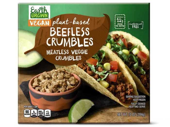 Add vegan protein to any meal with the Earth Grown meatless beef crumbles or chicken-less strips.