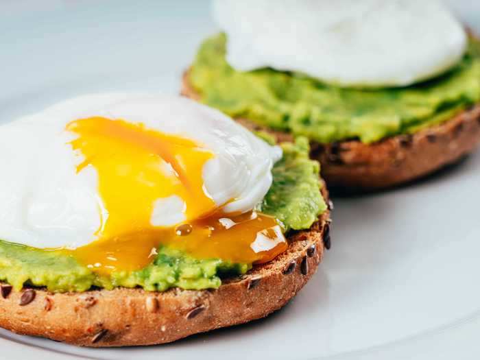 A whole-grain English muffin with greens and bean spread is another option.