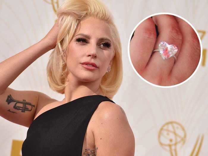 Lady Gaga wore a heart-shaped diamond after Taylor Kinney proposed to her on Valentine
