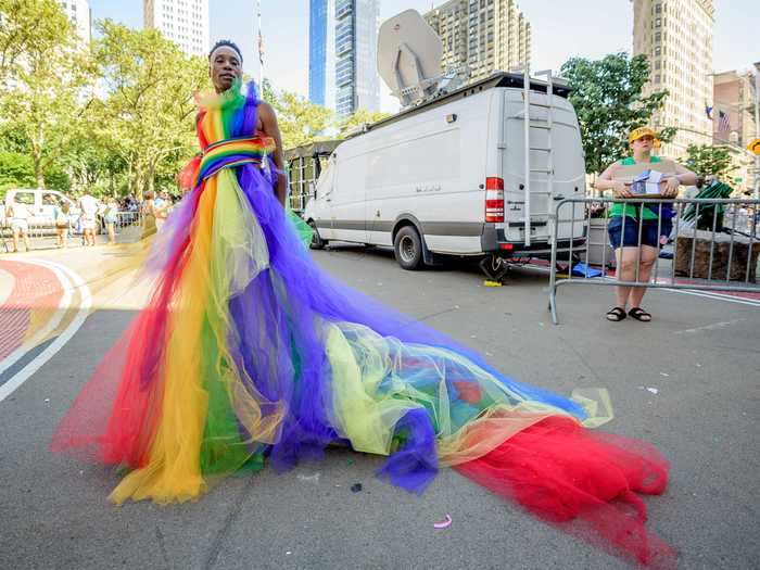 Porter stepped out for WorldPride NYC in a flowing rainbow gown.