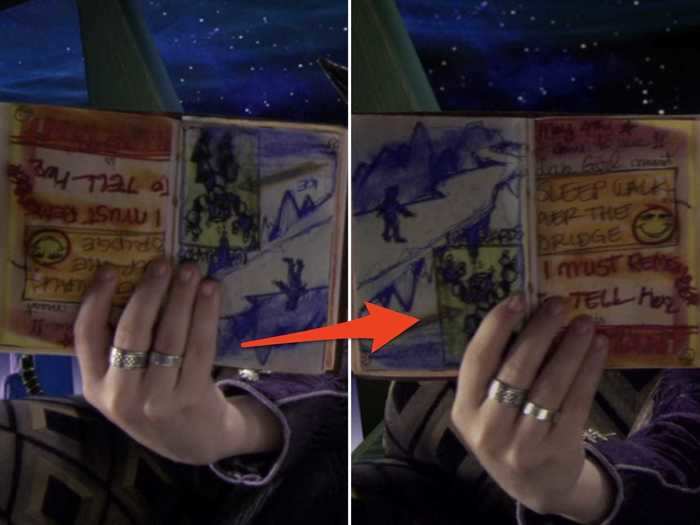 When Minus holds the Book of Dreams, it is upside down in one shot but right side up a few seconds later.