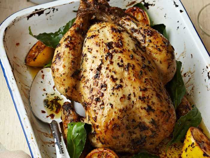 Champagne or sparkling wine can be used with roast chicken and helps keep the meat moist.