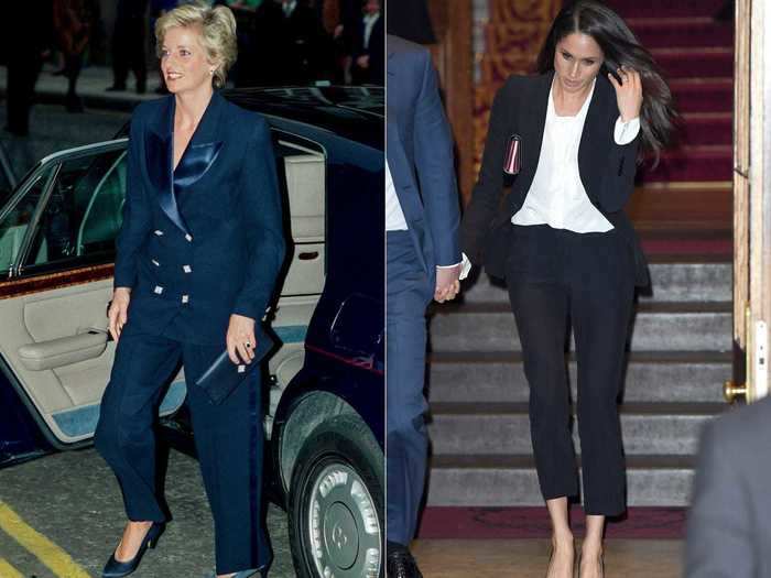 In 1990, Princess Diana made history when she wore a pants at an evening engagement. Throughout her royal career, Meghan Markle also had an affinity for wearing suits.