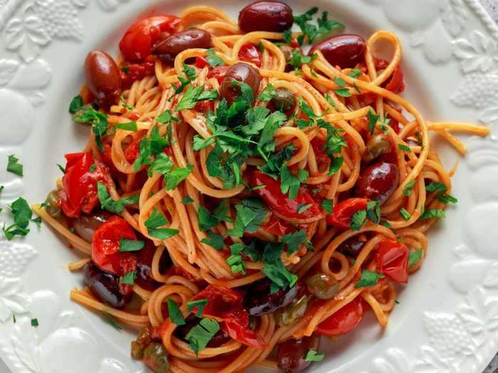 Olives add a Mediterranean flair to an otherwise simple pasta dish.