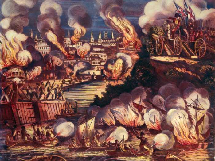 After a victory against American soldiers on August 24, 1814, British forces headed to Washington, where they set fire to the White House and the Capitol building.