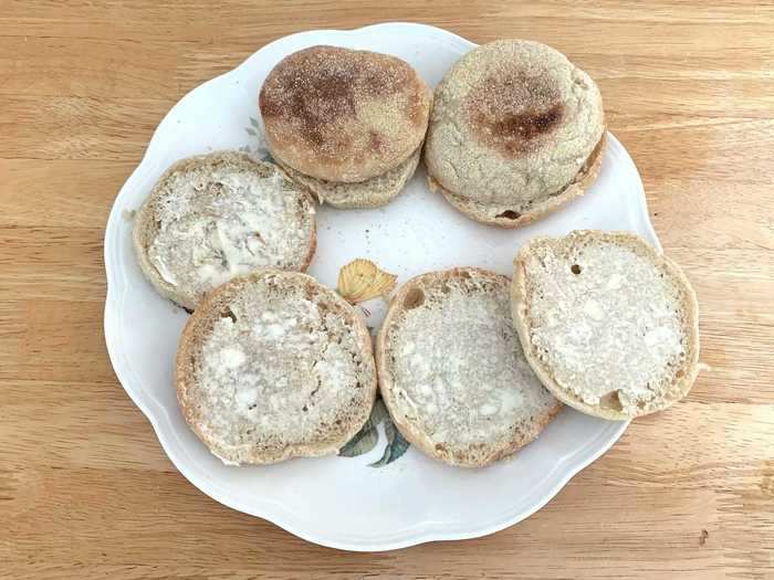 As the bacon started cooking, I prepped my English muffins.