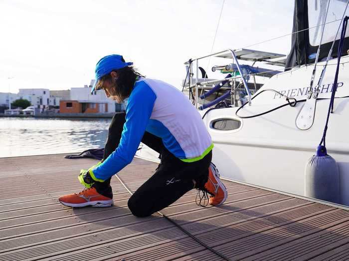 Will also began his Tuesday with a run around the marina, one of the few activities that takes him off the boat.