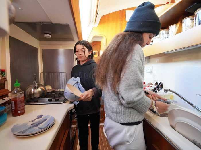 On Monday, Largo and Avalon began their morning by doing some chores in the kitchen.