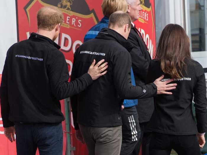 2017: They stepped out together again to promote their mental health initiative, Heads Together, at the Virgin Money London Marathon. Royal photographer Samir Hussein, who took the photo, previously told Insider that it shows the trio have "got each other