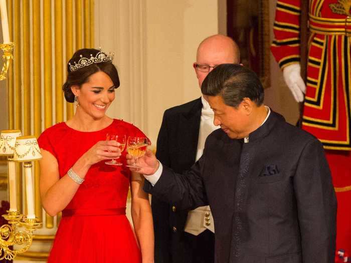 2015: Middleton met Chinese President Xi Jinping at a state banquet at Buckingham Palace on October 20, 2015.